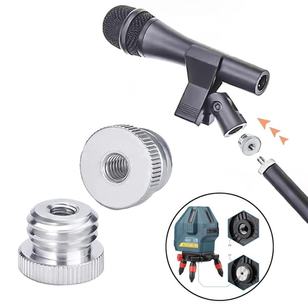 1/4\"-20 to 5/8\"-11 Threaded Screw Adapter for Laser Level, Distance Meter, Tripod Mount to 5/8\" Thread, 1/4\" Microphone Stand Adapter, 3 Pcs - Silver