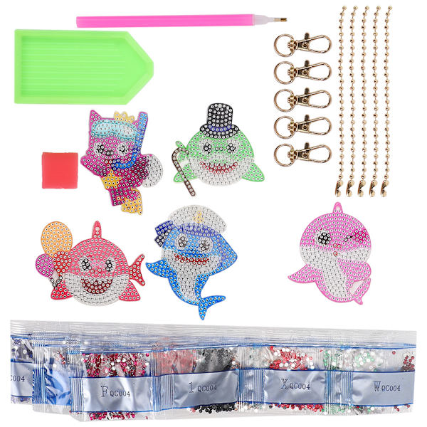 5 kpl Avaimenperä Timanttimaalaus Merieläimet Kuvio DIY 5D Hartsi Avaimenperä Matkatavaroiden Ripustus