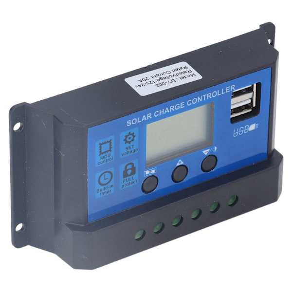 Solar Charge Controller LCD automatisk identifiering med 5V Smart 2 USB-port 20A 12V 24V