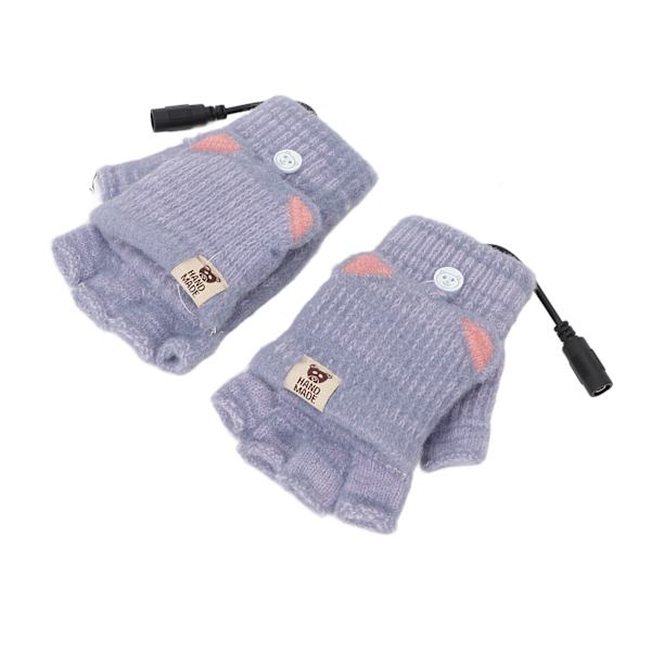 USB Uppvärmda Handskar Vante Herr Dam Vinterstickad Fingerless Hand Warmer Värmehandskar för kontorsarbete Blå