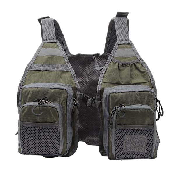 Fiskevest med remme, fluefiskevest, 8 lommer, Oxford-stof, reflekterende striber, mesh-for, justerbar fiskeudstyr til udendørs, OD grøn