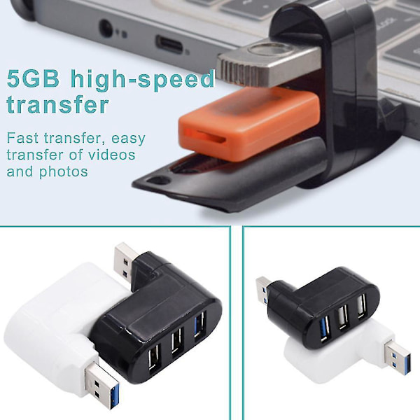 Sort Plastik 3-Ports USB 3.0 Hub til Laptops - Docking Station Udvidelse