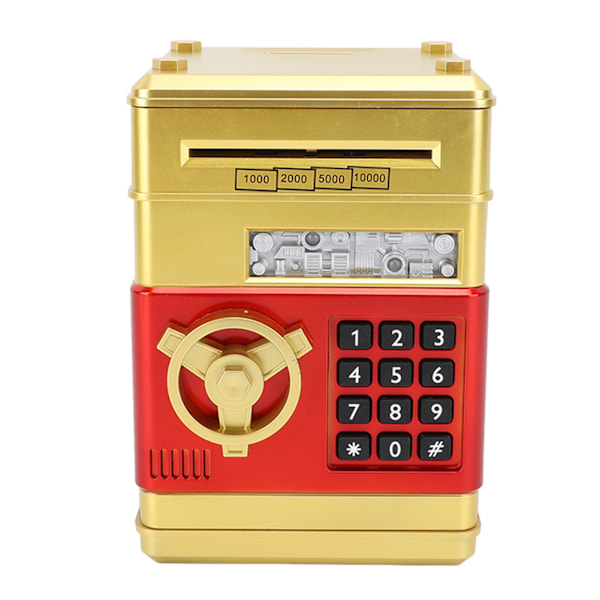 Spargris Pengar Mynt Kan Auto Scroll Papper Pengar Sparlåda Mini ATM Mynt Bank Pengar Spara Box med Lösenord för Pojkar Flickor Leksak Present Guld