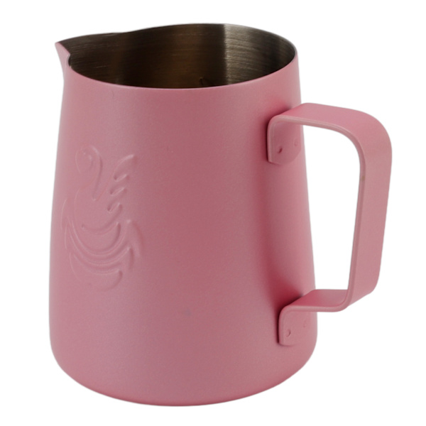 Melkeskummende kanne Multipurpose 304 rustfritt stål kaffekanne med håndtak for melkekaffe 420 ml rosa