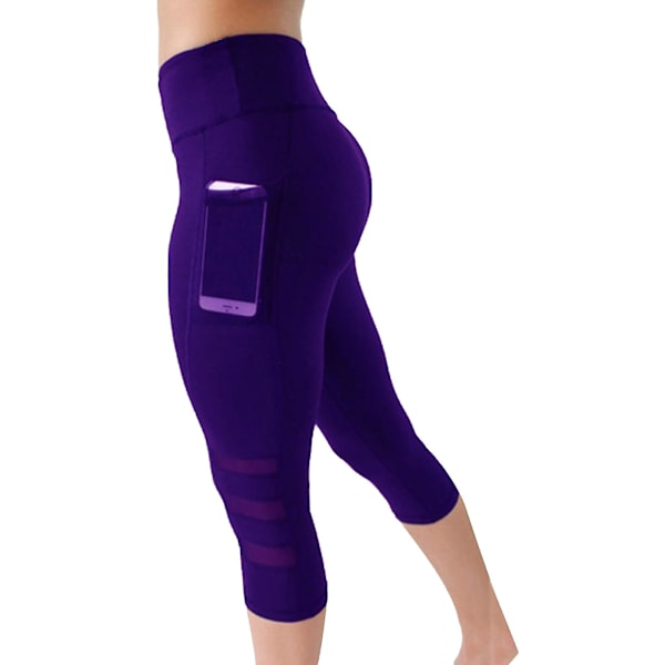 Purple XL Women's Yoga Capri Leggings Gym Pants