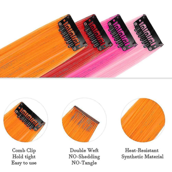 12 stk farvede festhøjdepunkter Farverige klip i hårforlængelser, 22 tommer lige syntetiske hårstykker, regnbue