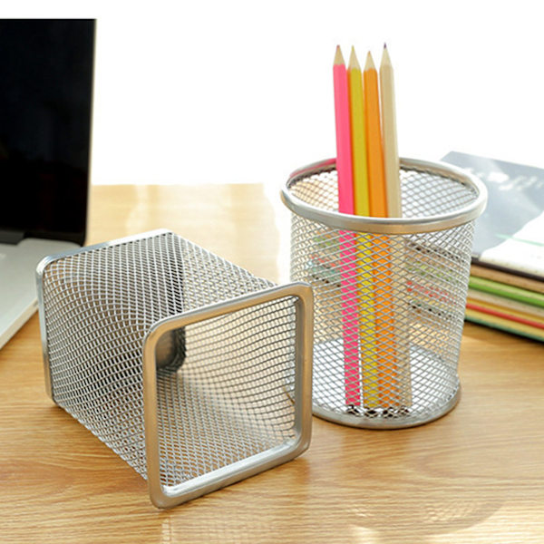 Penholder Rustfrit stål penholder Åndbar Mesh Penholder Kop til kontor hjem bibliotek