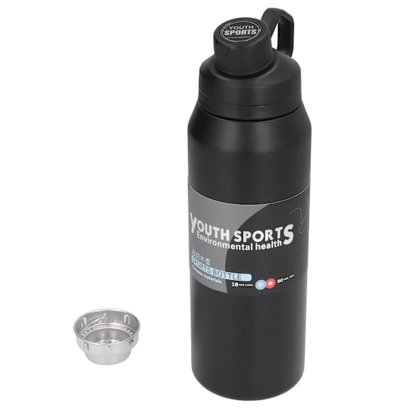 Metal Vandflaske 1000ml 304 Rustfrit Stål Varmeisolering Bærbar Isoleret Vandflaske Sort