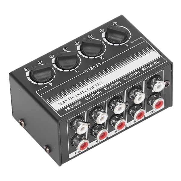 CX400 Mini Passiv Stereo Mixer Bærbar Stereo 4-kanals Mixer for CD-spiller, Kassettspiller, Datamaskin, Telefon, Tablet, Datamaskin, Hvit