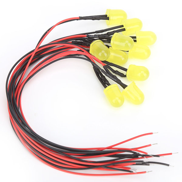 50 STK 12V 0,06W 10mm kromatisk LED-lamppärlor med 20CM 26AWG-ledning för industritillbehör Gul & Gul
