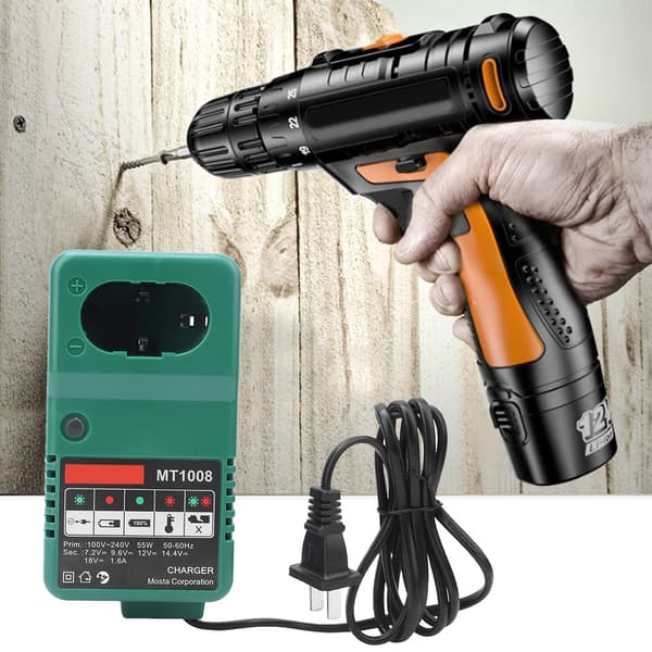MT1008 Universal elektrisk drillbatterilader 7,2/9,6/12/14,4/18V US-plugg 110-240V