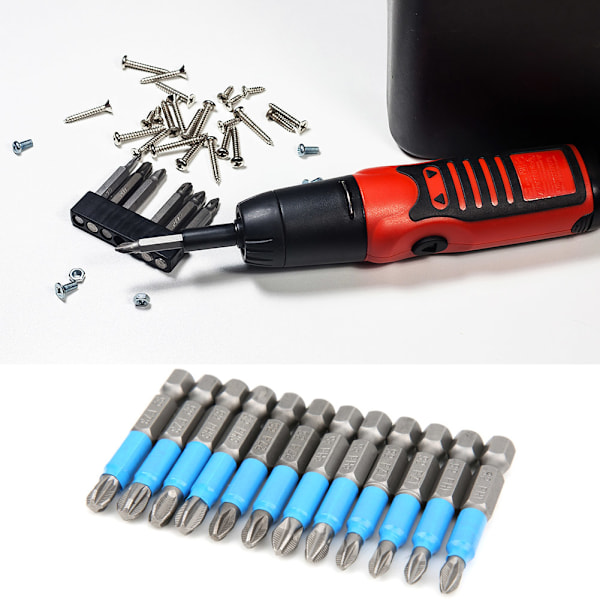 12 stk sett 50 mm sklisikre magnetiske kryssskrutrekkerbiter 1/4 tomme sekskant skaft S2 legert stål