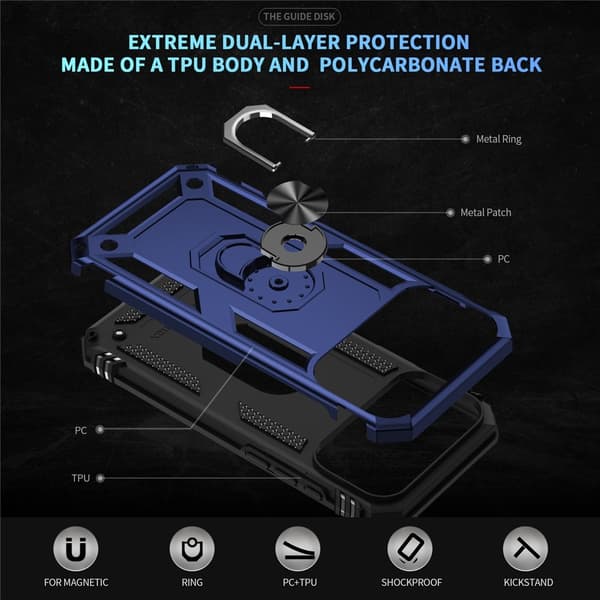 Kompatibel med iPhone 17 Pro Max Cover Stødsikkert Hybrid Ring Blå 60