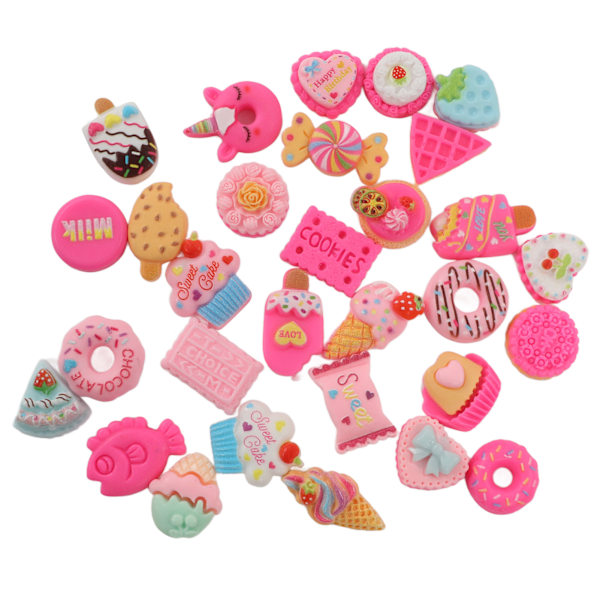 30 stk DIY Mat Charm Dessert Kake Is Brød Donut Cookies Godteri DIY Dekorasjonsmateriale