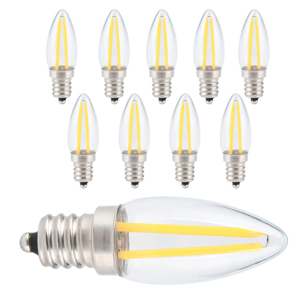 10 stk E12 lange glødetråd Små LED-lamper Dæmpbar lampe 1,5W AC110V til hjembelysning