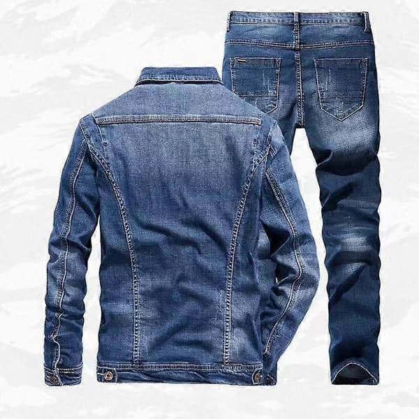 Herr Vår och Höst Klassisk Jeansdräkt Herr Slim Micro-stretch Tvådelad Jacka Jeans 5X grå grey L