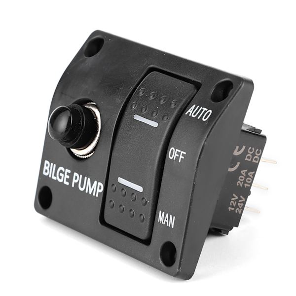 3-vejs lænsepumpbryderpanel Auto Off Manuel 12V 24V med LED-indikator Indbygget 15A afbryder