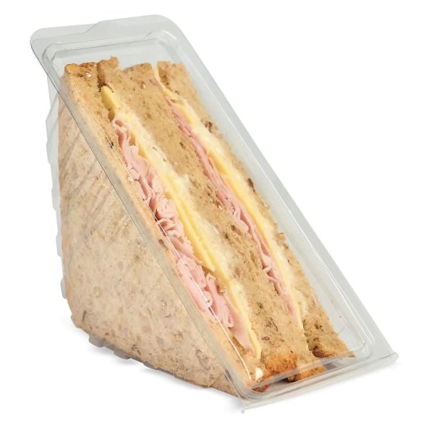 50 X Deep Fill Sandwich-kilar med gangjärnsförsedda lock - Återvinningsbar genomskinlig container/smörgåstriangel/lunchlåda/lunchpaket