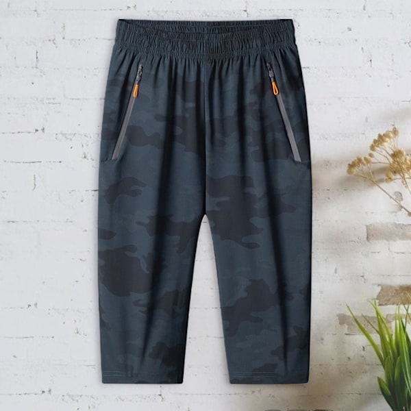 Mænds Sorte Nylon Over-Knæ Elastisk Talje Track Pants Shorts 2XL