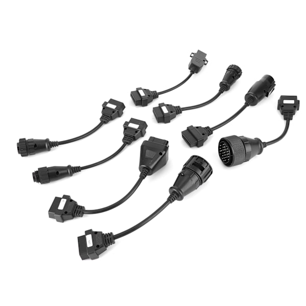 8 kpl Kuorma-auton OBD2-liittimen jatkokaapeleita Autodiagnostiikkatyökalu Täysi sarja Musta DC 12V