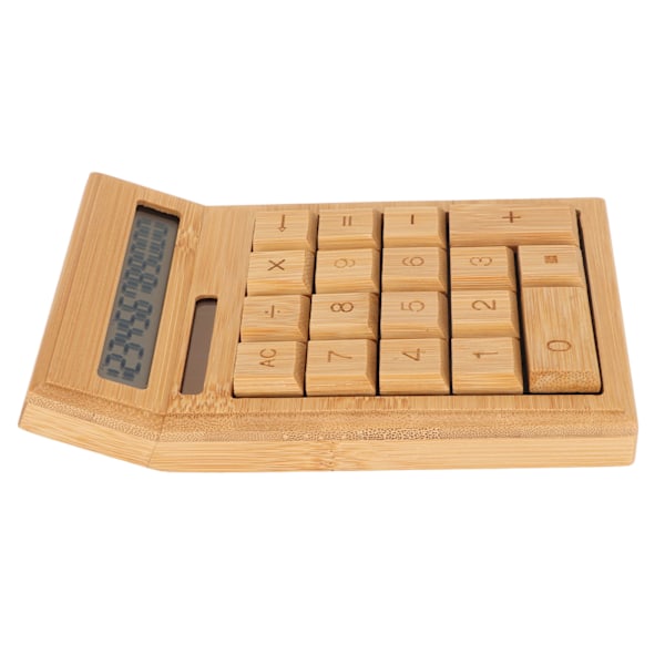 CS19 Solar Calculator Solar Battery Dual Power 12-siffrig LCD-skärm 18 knappar Bamboo Desktop Calculator för studenter