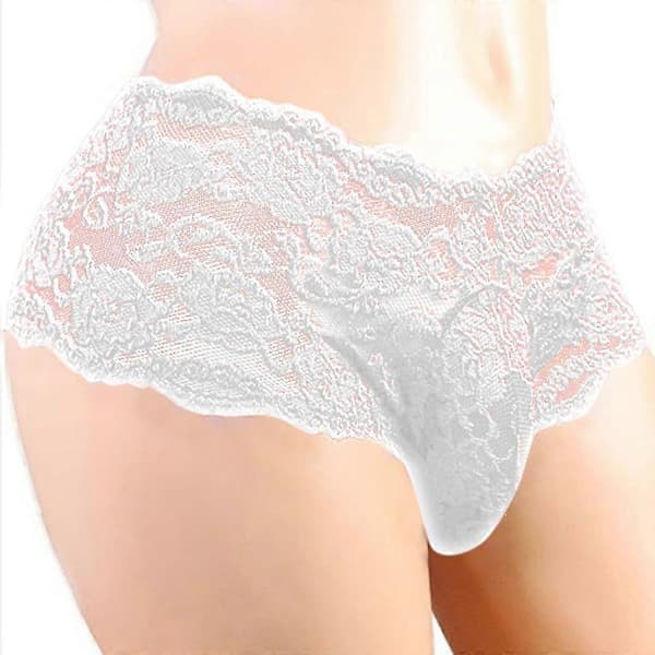 Herr Spets Thong G-string Sissy Panties Erotiska Underkläder Trosor (vit) White XL