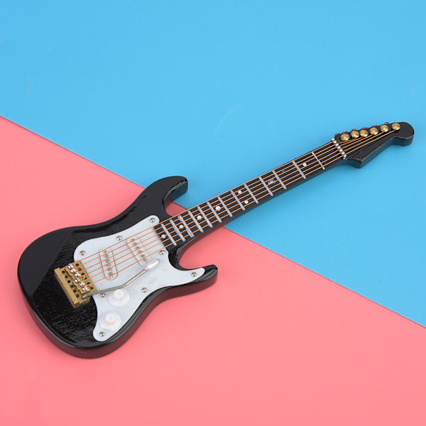 Delikat 14 cm mini tre elektrisk gitarmodell pyntsamling med stativ (svart)