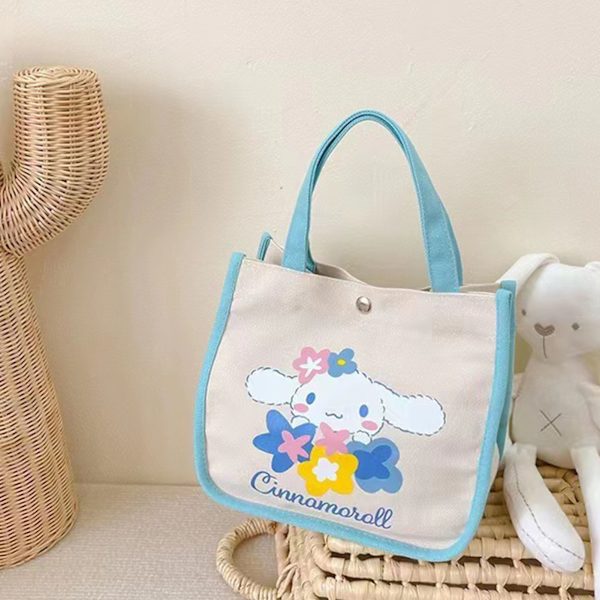 Bento-laukku Canvas-kankaasta kahvalla, söpö koiran kuvio, lounaslaukku kouluun ja työhön, sininen