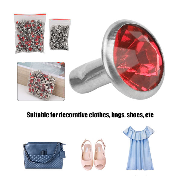B Akryldiamant 8 mm Dekorativt gör-det-själv studs-tillbehör 8 mm Silverkant KristallLjusröd