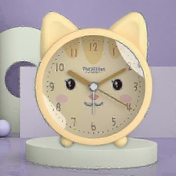 Digitalt vækkeur til børn med katte-design og natlampe yellow