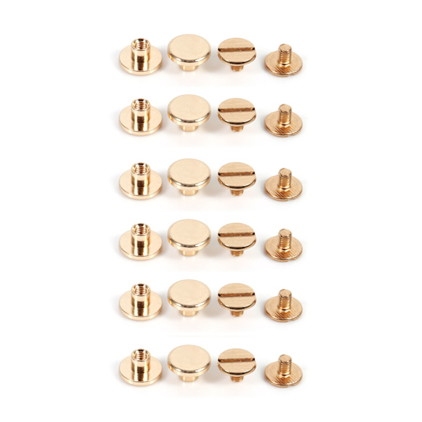 10 set 5/6,5/8 mm massiv mässingsknapp med skruvspik för nitbälte i läder DIY Guld