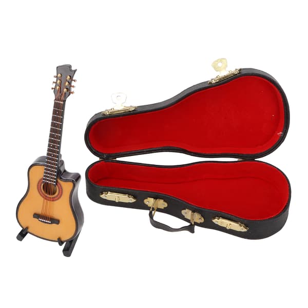 Miniatyr Elektrisk Gitarr Modell i Lind och Metall, Mini Musikinstrument Ornament 13cm Cutaway Gitarr