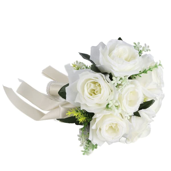 Kunstig brudebuket silkeblomst simulering rosebuket til brud der holder blomster, mælkehvid