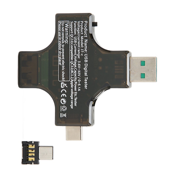 USB-C Jännitevirranmittauslaite LCD-näyttö Korkea tarkkuus USB Type C Micro USB Värillinen testaaja 3,6‑32V 0‑5,1A