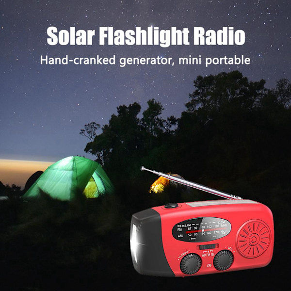 Bærbar nødradio 1000mah Solenergi Håndsveiv Nødradio med LED-lommelykt SOS Alarm Håndsveiv Radio for utendørs nødsituasjoner