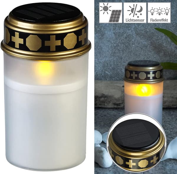 Solcellelykt med LED-flammeeffekt - hvit