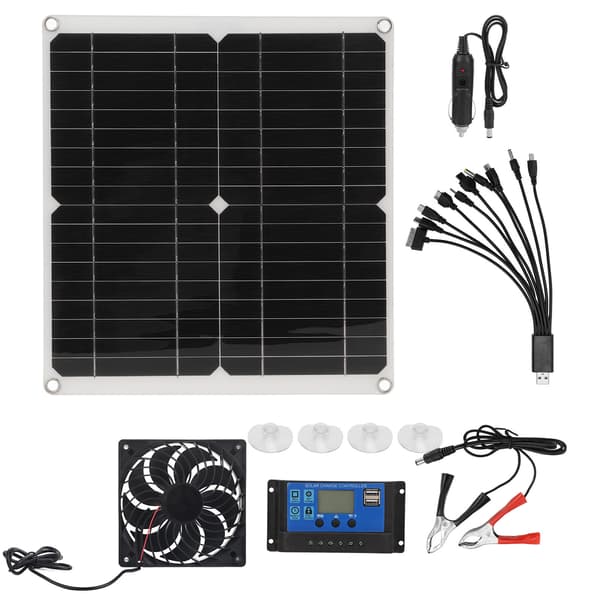Solpanel Kit LCD Display Flere Beskyttelsesfunktioner 25W Udendørs Opladning Solpanel Controller Fan System Sæt