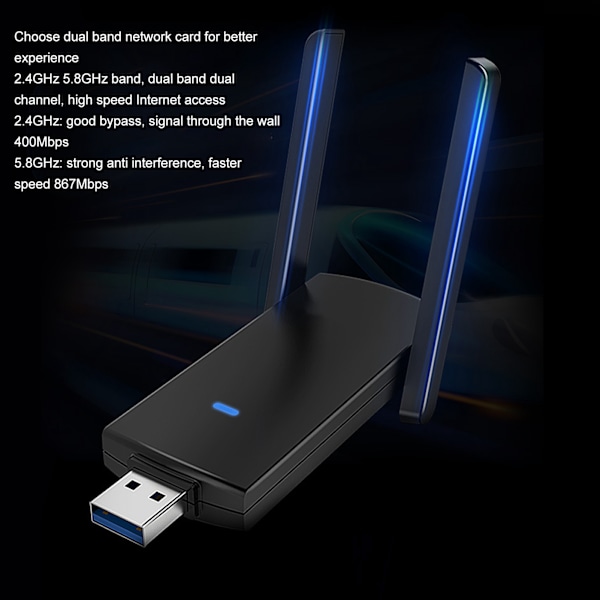 USB 3.0 WiFi-sovitin 2 5dBi antennilla 2,4 GHz 5 GHz kaksoiskaistainen 1300M langaton verkkosovitin Windows 11 10 8 8.1 7 Vista XP:lle