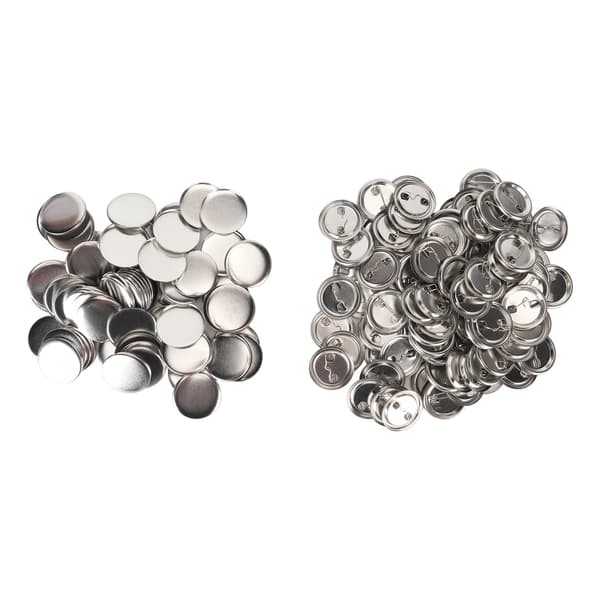 100 sett Pin Back Button Deler Robust metall Plast Rustfri utjevningsknapp Tilbehør Kompatibel med merke DIY 37MM