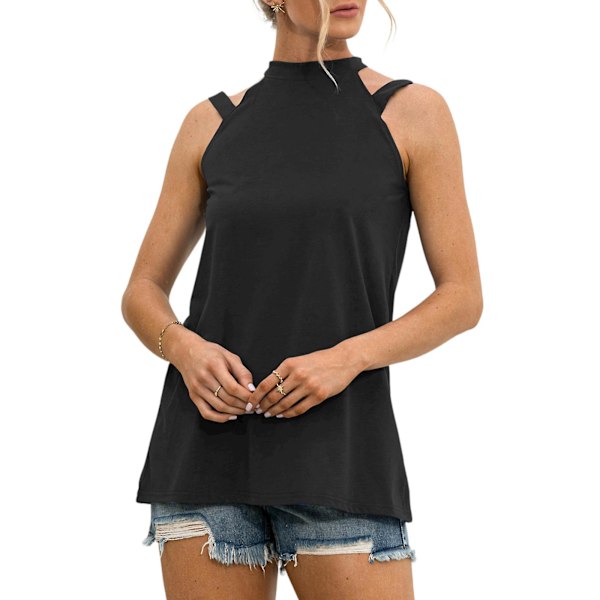 Black XL Women's Cold Shoulder Tank Top for Summer Beach