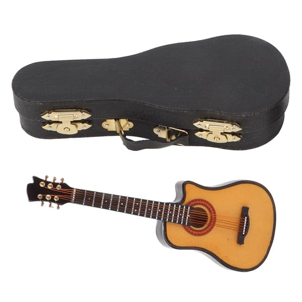 Miniatyr Elektrisk Gitarr Modell i Lind och Metall, Mini Musikinstrument Ornament 13cm Cutaway Gitarr