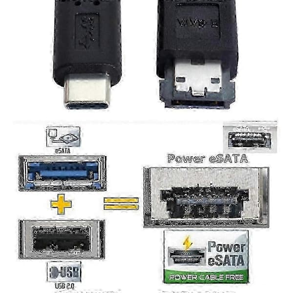 ESATA til USB C værtskabel han USB C til ESATA ESATAp harddiskkabel kompatibel med bærbar computer Black