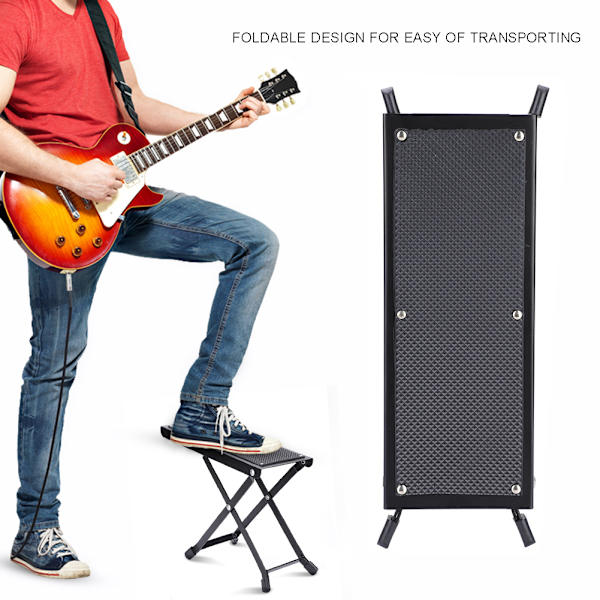 4 positioner Anti-halk Justerbar hopfällbar metallgitarr Fotstöd Pall Pedalstativ