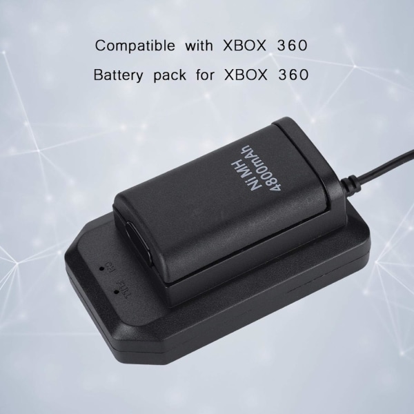 Sett for Xbox 360-kontroller, 2*4800mAh batteri USB-ladekabel+ladebase