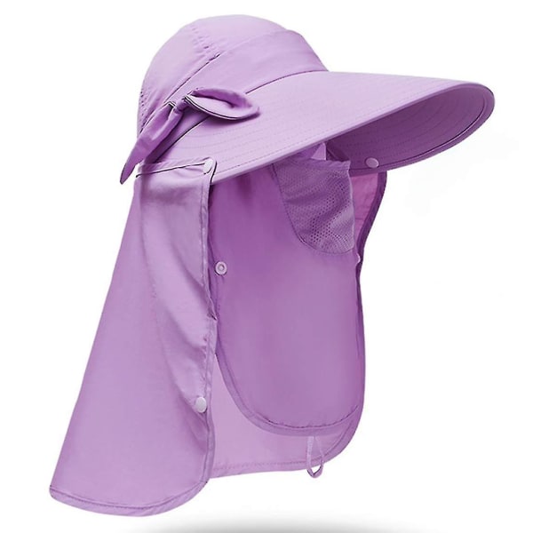 Solhette for kvinner Upf+50 Avtakbar klaff med bred brim Visir Solbeskyttelse turluer Purple
