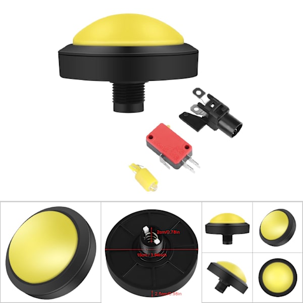 100 mm massiivinen arkadinappi LED-kupolilla konsolin korvaamiseen (keltainen)