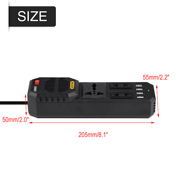 200W DC 12V til AC 220V Bilstrømomformer Sigarettenner USB-lader Universal