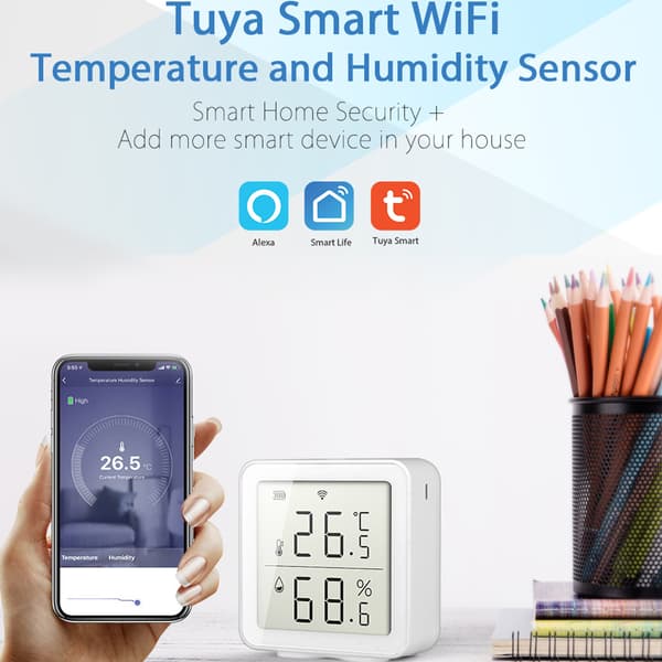 Smart WiFi Luftfuktighetssensor Hygrometer Utomhus Inomhus Termometer Digital LCD-display Temperatur- och Luftfuktighetsmätare