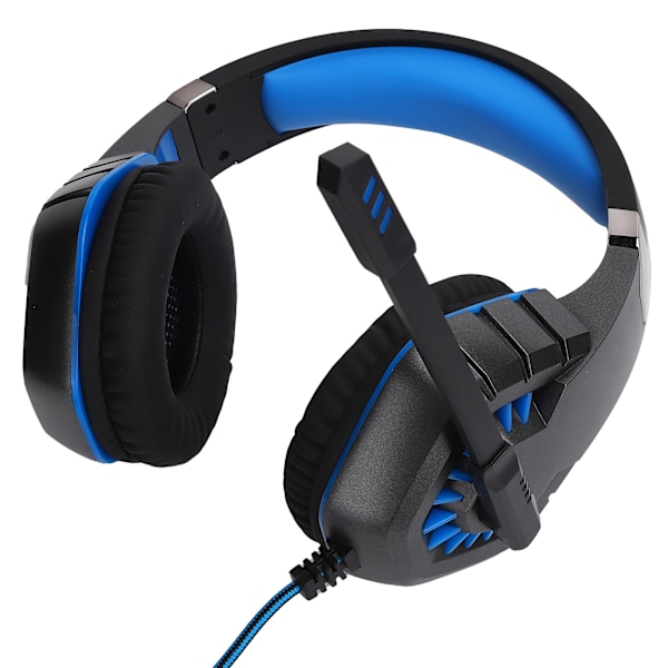 Kablet Gaming Headset med LED Lys Mikrofon Computer Spil Headset Plug and Play (Blå Sort)