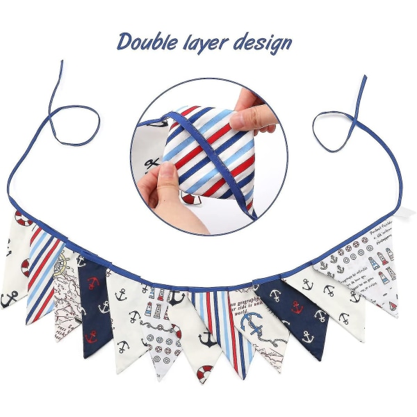 Dobbeltsidet stof bunting banner, to lag trekantet blomster bunting banner 3,3 m med 12 blomster vimpler, bomuld shabby chic krans til soveværelse Bir